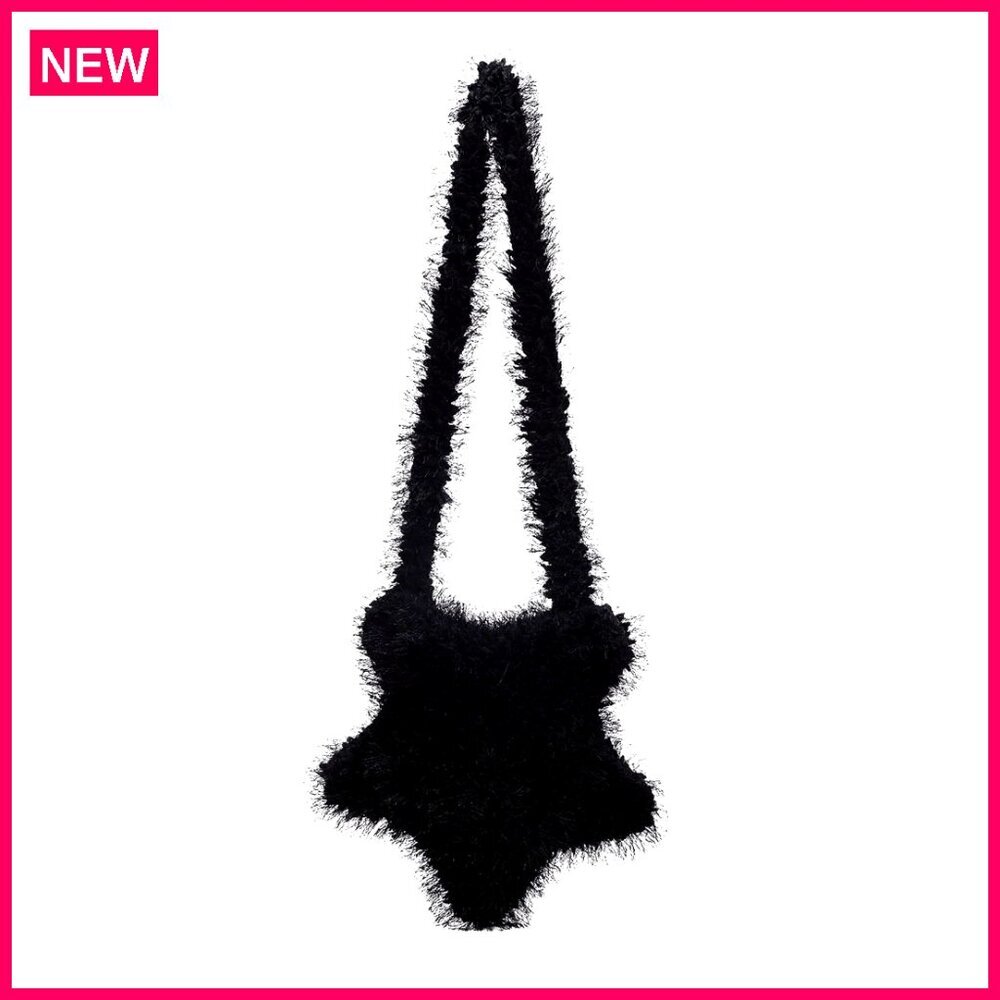 Y2K Star Fur Crossbody Bag, Fuzzy Plush Tote with Magnet Closure